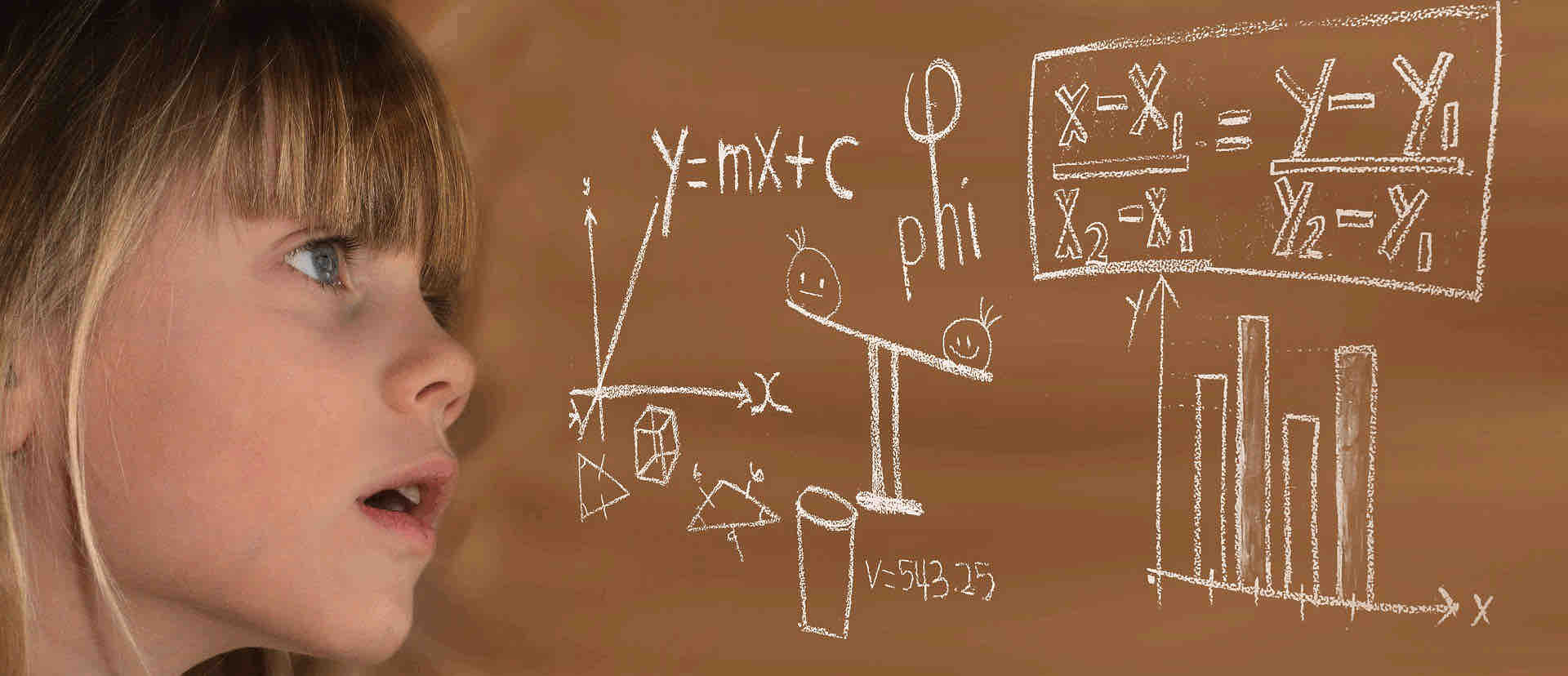 Girl looking at board with maths